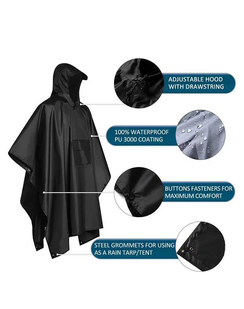 Emergency Poncho Rain - 2026 Ponczo przeciwdeszczowe z kapturem 3-w-1